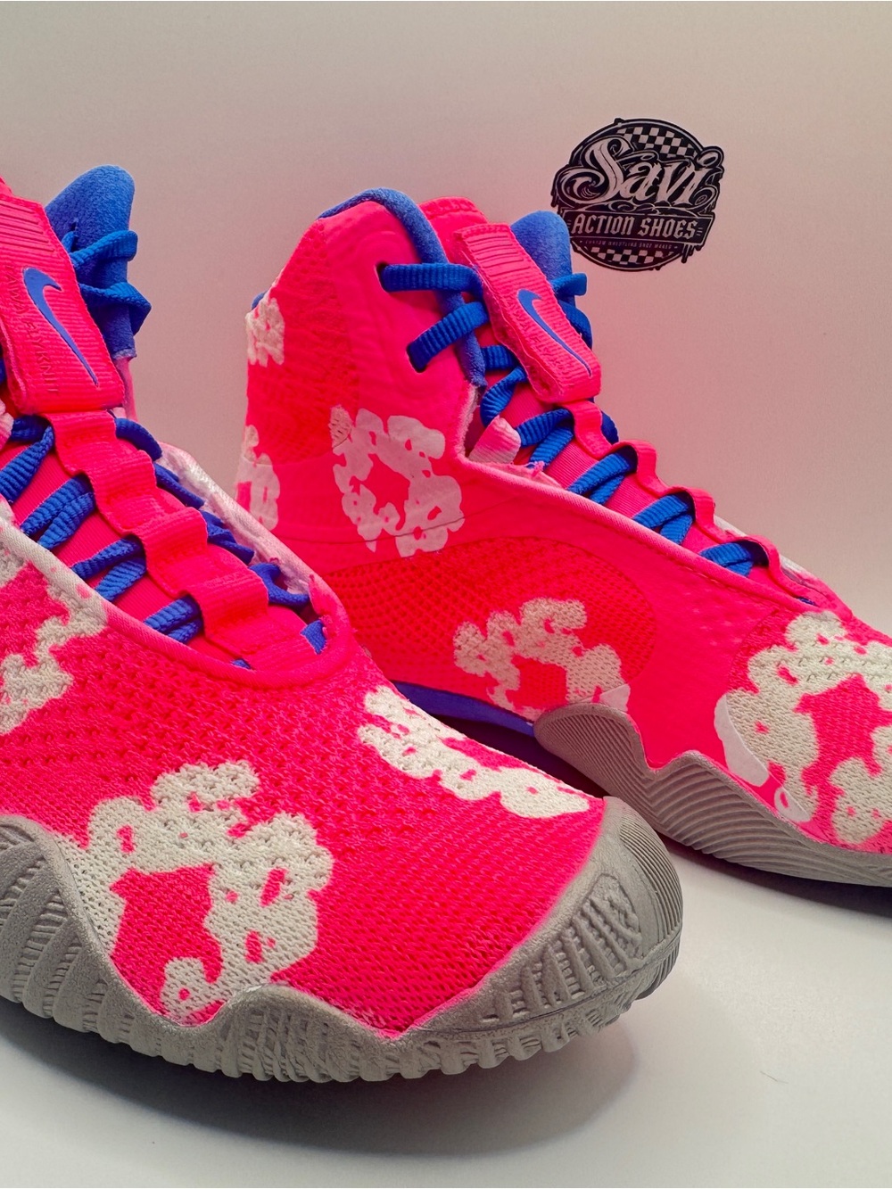 Custom Nike tawa wrestling shoes denim tears pink white blue freek size 8
